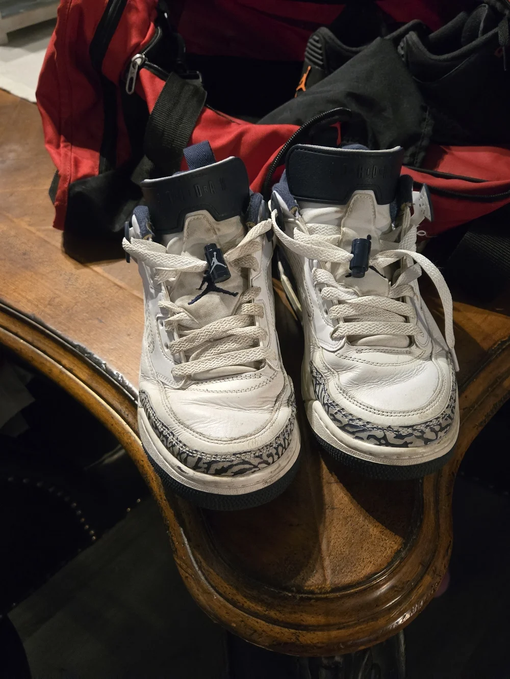 Jordan White and Navy Retro Basketball Sneakers